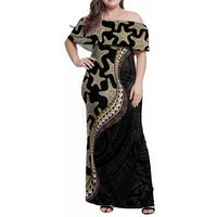 Beige Polynesian Starfish Unique Pattern Family Matching Off Shoulder Maxi Dress and Hawaiian Shirt LT01 Mom's Dress Beige - Polynesian Pride