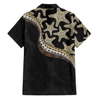 Beige Polynesian Starfish Unique Pattern Family Matching Short Sleeve Bodycon Dress and Hawaiian Shirt