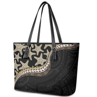 Beige Polynesian Starfish Unique Pattern Leather Tote Bag LT01 - Polynesian Pride