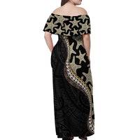 Beige Polynesian Starfish Unique Pattern Off Shoulder Maxi Dress LT01 - Polynesian Pride