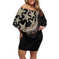 Beige Polynesian Starfish Unique Pattern Off Shoulder Short Dress LT01 Women Beige - Polynesian Pride