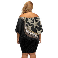 Beige Polynesian Starfish Unique Pattern Off Shoulder Short Dress LT01 - Polynesian Pride