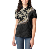 Beige Polynesian Starfish Unique Pattern Women Polo Shirt LT01 - Polynesian Pride