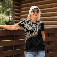 Beige Polynesian Starfish Unique Pattern Women Polo Shirt LT01 - Polynesian Pride