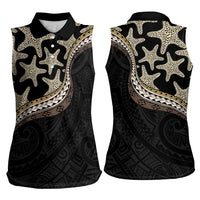 Beige Polynesian Starfish Unique Pattern Women Sleeveless Polo Shirt LT01 - Polynesian Pride