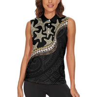 Beige Polynesian Starfish Unique Pattern Women Sleeveless Polo Shirt LT01 - Polynesian Pride