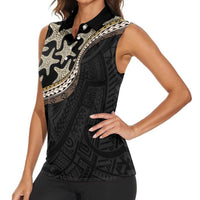 Beige Polynesian Starfish Unique Pattern Women Sleeveless Polo Shirt LT01 - Polynesian Pride