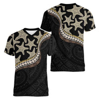 Beige Polynesian Starfish Unique Pattern Women V-Neck T-Shirt LT01 - Polynesian Pride