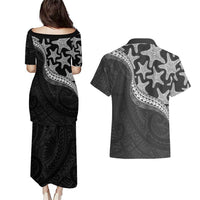 Monotone Polynesian Starfish Unique Pattern Couples Matching Puletasi and Hawaiian Shirt LT01 - Polynesian Pride