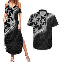 Monotone Polynesian Starfish Unique Pattern Couples Matching Summer Maxi Dress and Hawaiian Shirt LT01 Black - Polynesian Pride
