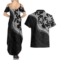 Monotone Polynesian Starfish Unique Pattern Couples Matching Summer Maxi Dress and Hawaiian Shirt LT01 - Polynesian Pride