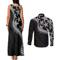 Monotone Polynesian Starfish Unique Pattern Couples Matching Tank Maxi Dress and Long Sleeve Button Shirt LT01 - Polynesian Pride