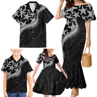 Monotone Polynesian Starfish Unique Pattern Family Matching Mermaid Dress and Hawaiian Shirt LT01 - Polynesian Pride
