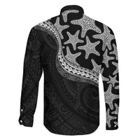 Monotone Polynesian Starfish Unique Pattern Family Matching Off The Shoulder Long Sleeve Dress and Hawaiian Shirt LT01 - Polynesian Pride