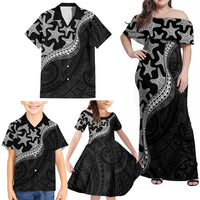 Monotone Polynesian Starfish Unique Pattern Family Matching Off Shoulder Maxi Dress and Hawaiian Shirt LT01 - Polynesian Pride