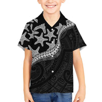 Monotone Polynesian Starfish Unique Pattern Family Matching Tank Maxi Dress and Hawaiian Shirt
