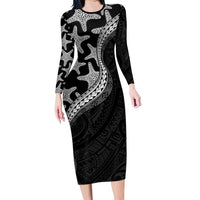 Monotone Polynesian Starfish Unique Pattern Long Sleeve Bodycon Dress LT01 Long Dress Black - Polynesian Pride