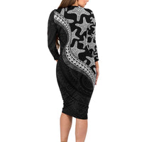 Monotone Polynesian Starfish Unique Pattern Long Sleeve Bodycon Dress LT01 - Polynesian Pride