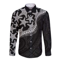 Monotone Polynesian Starfish Unique Pattern Long Sleeve Button Shirt LT01 Unisex Black - Polynesian Pride