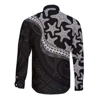 Monotone Polynesian Starfish Unique Pattern Long Sleeve Button Shirt LT01 - Polynesian Pride