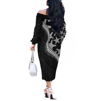 Monotone Polynesian Starfish Unique Pattern Off The Shoulder Long Sleeve Dress LT01 - Polynesian Pride