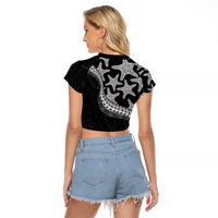 Monotone Polynesian Starfish Unique Pattern Raglan Cropped T Shirt LT01 - Polynesian Pride