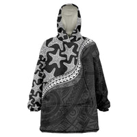 Monotone Polynesian Starfish Unique Pattern Wearable Blanket Hoodie LT01 One Size Black - Polynesian Pride