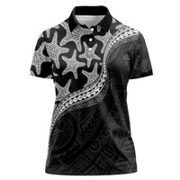 Monotone Polynesian Starfish Unique Pattern Women Polo Shirt LT01 Female Black - Polynesian Pride