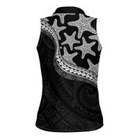 Monotone Polynesian Starfish Unique Pattern Women Sleeveless Polo Shirt LT01 - Polynesian Pride