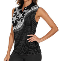 Monotone Polynesian Starfish Unique Pattern Women Sleeveless Polo Shirt LT01 - Polynesian Pride