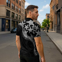 Monotone Polynesian Starfish Unique Pattern Zipper Polo Shirt LT01 - Polynesian Pride