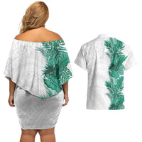 Hawaii Tropical Leaves Couples Matching Off Shoulder Short Dress and Hawaiian Shirt Polynesian Pattern LT01 - Polynesian Pride