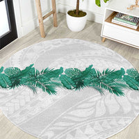 Hawaii Tropical Leaves Round Carpet Polynesian Pattern LT01 White - Polynesian Pride