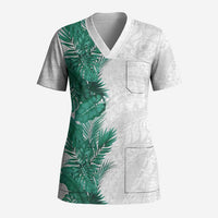 Hawaii Tropical Leaves Scrub Top Polynesian Pattern LT01 Adult White - Polynesian Pride