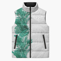 Hawaii Tropical Leaves Sleeveless Puffer Jacket Polynesian Pattern LT01 Unisex White - Polynesian Pride