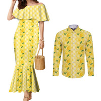 Hawaii Lemon Palaka Couples Matching Mermaid Dress and Long Sleeve Button Shirt Striped Stylized LT01 Yellow - Polynesian Pride