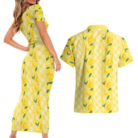 Hawaii Lemon Palaka Couples Matching Short Sleeve Bodycon Dress and Hawaiian Shirt Striped Stylized LT01 - Polynesian Pride