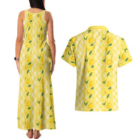 Hawaii Lemon Palaka Couples Matching Tank Maxi Dress and Hawaiian Shirt Striped Stylized