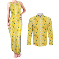 Hawaii Lemon Palaka Couples Matching Tank Maxi Dress and Long Sleeve Button Shirt Striped Stylized LT01 Yellow - Polynesian Pride
