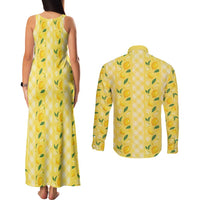 Hawaii Lemon Palaka Couples Matching Tank Maxi Dress and Long Sleeve Button Shirt Striped Stylized LT01 - Polynesian Pride