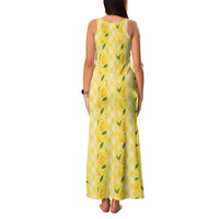 Hawaii Lemon Palaka Family Matching Tank Maxi Dress and Hawaiian Shirt Striped Stylized