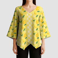 Hawaii Lemon Palaka Kimono Sleeve Blouse Striped Stylized LT01 - Polynesian Pride