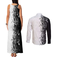 Hawaii Tropical Plant Monochrome Couples Matching Tank Maxi Dress and Long Sleeve Button Shirt Vibrant Polynesian Pattern LT01 - Polynesian Pride