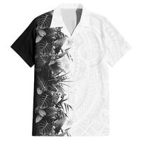 Hawaii Tropical Plant Monochrome Family Matching Long Sleeve Bodycon Dress and Hawaiian Shirt Vibrant Polynesian Pattern