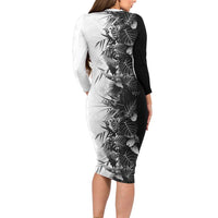 Hawaii Tropical Plant Monochrome Family Matching Long Sleeve Bodycon Dress and Hawaiian Shirt Vibrant Polynesian Pattern