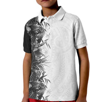 Hawaii Tropical Plant Monochrome Kid Polo Shirt Vibrant Polynesian Pattern LT01 Kid Black - Polynesian Pride