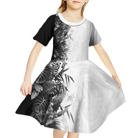 Hawaii Tropical Plant Monochrome Kid Short Sleeve Dress Vibrant Polynesian Pattern LT01 - Polynesian Pride