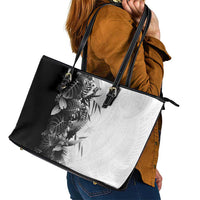 Hawaii Tropical Plant Monochrome Leather Tote Bag Vibrant Polynesian Pattern LT01 - Polynesian Pride