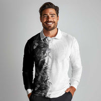 Hawaii Tropical Plant Monochrome Long Sleeve Polo Shirt Vibrant Polynesian Pattern LT01 - Polynesian Pride