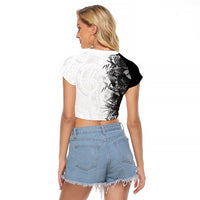 Hawaii Tropical Plant Monochrome Raglan Cropped T Shirt Vibrant Polynesian Pattern LT01 - Polynesian Pride